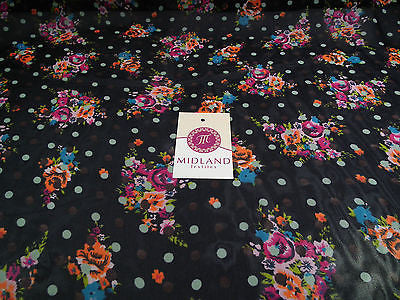 Deep Navy Floral polka dot chiffon semi transparent 44" wide M161-18 Mtex - Midland Textiles & Fabric