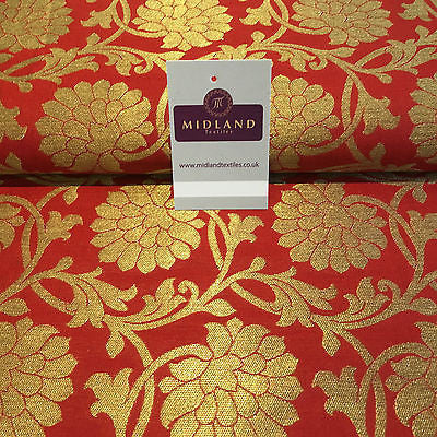 Indian Floral gold metallic banarsi faux silk Brocade fabric 44" M710 Mtex - Midland Textiles & Fabric