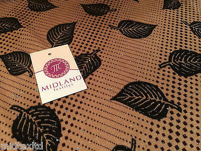Leaf Print Spandex Velvet Sequinned - 2 way stretch Fabric-58' M16-16 Mtex - Midland Textiles & Fabric