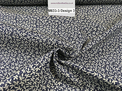 Navy And White Floral Paste Printed 100% Cotton Poplin Craft Fabric 45' M633 - Midland Textiles & Fabric