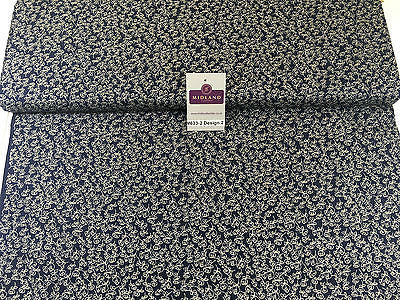 Navy And White Floral Paste Printed 100% Cotton Poplin Craft Fabric 45' M633 - Midland Textiles & Fabric