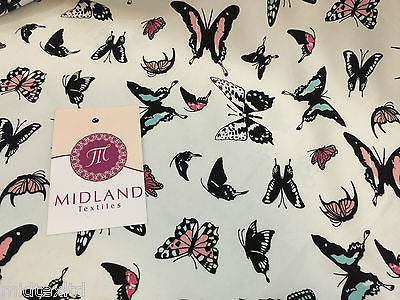 Mint Green Butterfly print peach crepe fabric 45"  M145-1 Mtex - Midland Textiles & Fabric
