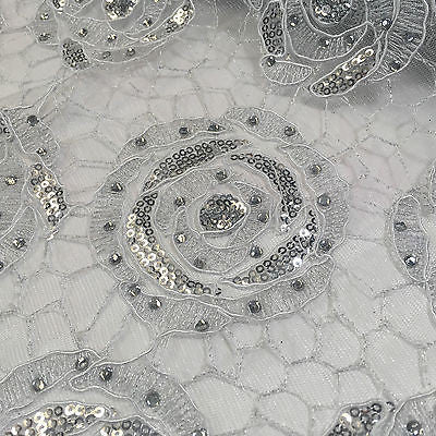 Vintage embellished Mesh net Double scalloped edging Dress Fabric 58' Wide M622 - Midland Textiles & Fabric