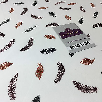 Pearl White feather printed light chiffon goergette Fabric 58" M401-35 Mtex - Midland Textiles & Fabric
