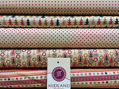 Multi Scandi 100% Cotton Christmas themed Patchwork & Crafting  Fabric 45" Mtex - Midland Textiles & Fabric
