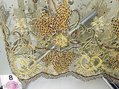 Vintage Floral embellished and stones dress net with scalloped edging M232 Mtex - Midland Textiles & Fabric