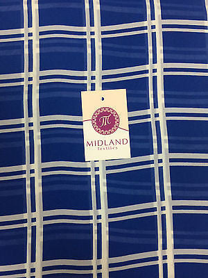 Cobalt and off White Window pane check chiffon high street printed 58" M401-3 - Midland Textiles & Fabric