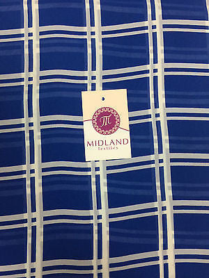 Cobalt and off White Window pane check chiffon high street printed 58" M401-3 - Midland Textiles & Fabric
