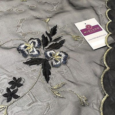 Lightweight Floral thread Embroidery Organza dress fabric 58' Wide M715 Mtex - Midland Textiles & Fabric