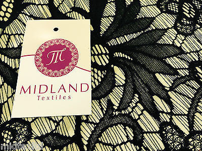 Black Floral Bonded Satin Backed lace strech  58'  M10-11 - 12 Mtex - Midland Textiles & Fabric