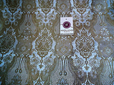 Indian Banarsi Gold Metallic Ornamental floral brocade fabric M373 Mtex 40' wide - Midland Textiles & Fabric