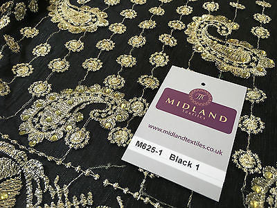 Metallic Embroided and Stone work lace mesh Dress Net Fabric 46' Wide M625 - Midland Textiles & Fabric
