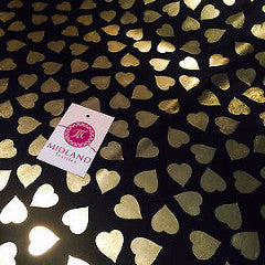 Gold Heart on black Computer Foil Printed Fabric Semi-transparent M7-2 Mtex - Midland Textiles & Fabric