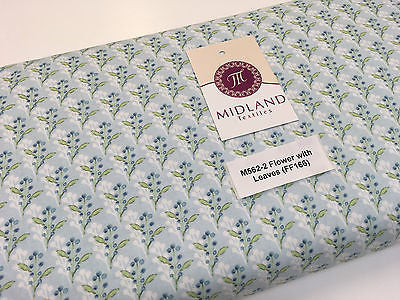 Blue Watercolour Floral 100% Cotton Craft & Patchwork fabric 44' Wide M562 Mtex - Midland Textiles & Fabric