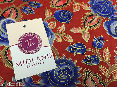 Rose Design With Gold Foil 100% Cotton Lawn Dress fabric 58" wide  M273 Mtex - Midland Textiles & Fabric