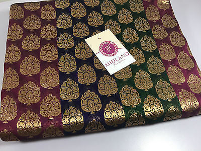 Pure Silk Indian Banarsi Floral Woven Golden Metallic Brocade 45' M260 Mtex - Midland Textiles & Fabric