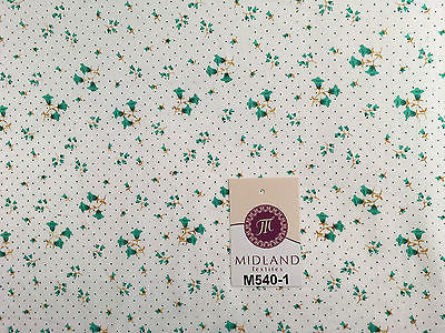 Floral vintage small dot print on white Polycotton fabric 45" Wide M540 Mtex - Midland Textiles & Fabric
