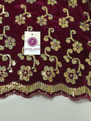 Gold Sequin Embellished Scalloped edge Micro Velvet 40' Wide  M47 Mtex - Midland Textiles & Fabric