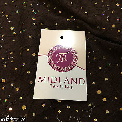 Crochet Stretch Lace Fabric with Silver sequins 58' M73 Mtex Brown or Black - Midland Textiles & Fabric