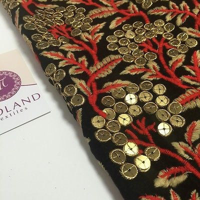 Micro Velvet Antique Gold Sequins With Anchor Gold Embroidery 36" M46 Mtex - Midland Textiles & Fabric
