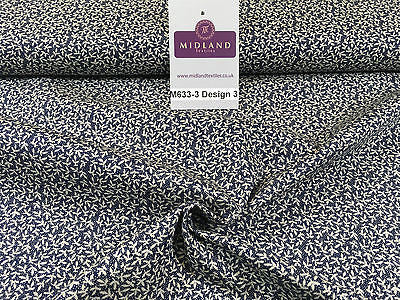 Navy And White Floral Paste Printed 100% Cotton Poplin Craft Fabric 45' M633 - Midland Textiles & Fabric