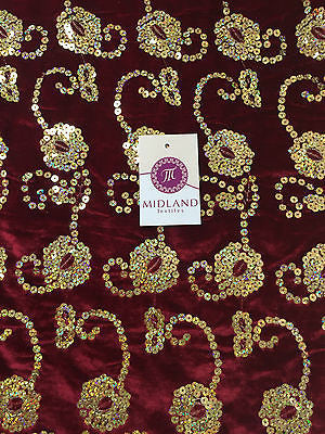 Gold Sequin Embellished Scalloped edge Micro Velvet 40' Wide  M47 Mtex - Midland Textiles & Fabric