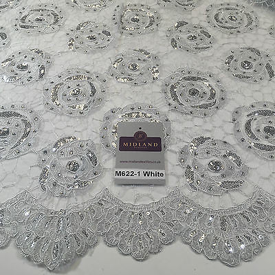 Vintage embellished Mesh net Double scalloped edging Dress Fabric 58' Wide M622 - Midland Textiles & Fabric