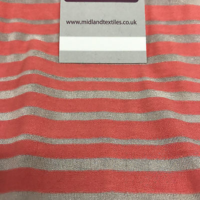 Coral pink and Grey Polyester Burnout viscose jersey striped Fabric 58" M720-5 - Midland Textiles & Fabric