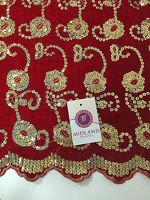 Gold Sequin Embellished Scalloped edge Micro Velvet 40" Wide  M47 Mtex - Midland Textiles & Fabric