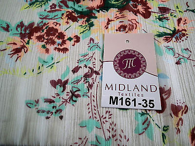 Cream floral printed crinkle chiffon fabric 44" wide M161-35 Mtex - Midland Textiles & Fabric