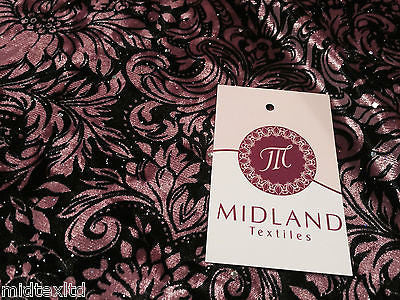 Ornamental Print two way Stretch Glitter Velor Velvet 58' M16-10 and M16-11 Mtex - Midland Textiles & Fabric