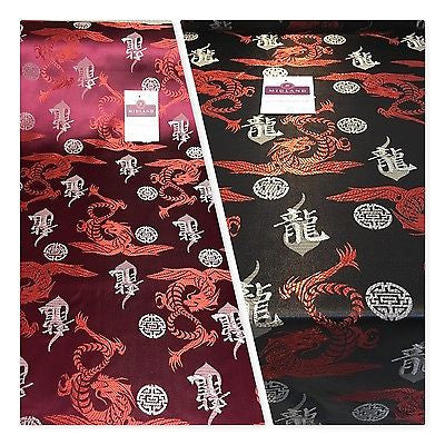 Chinese Dragon with Chinese Words brocade Silky Satin dress fabric 45" M395 Mtex - Midland Textiles & Fabric