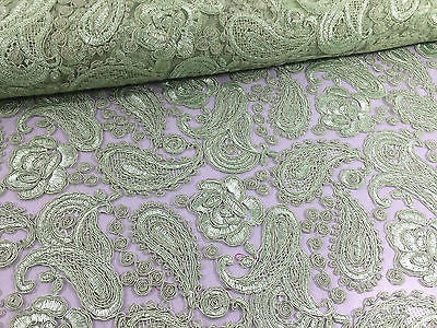 Light Green Corded Floral Paisley Double Scalloped Edging 50' Wide M236 Mtex - Midland Textiles & Fabric