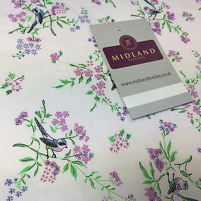 White floral bird Soft cotton printed dress fabric 55" M145-61 Mtex - Midland Textiles & Fabric