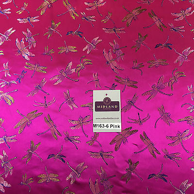 CHINESE ORIENTAL GOLD DRAGONFLY BROCADE SILKY SATIN DRESS FABRIC 44' M163 - Midland Textiles & Fabric