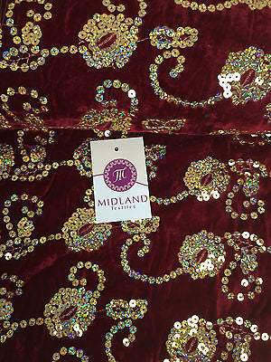 Gold Sequin Embellished Scalloped edge Micro Velvet 40' Wide  M47 Mtex - Midland Textiles & Fabric