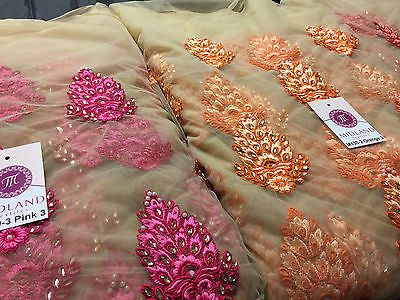 Indian Embellished Embroidered Gold Base Tulle net dress fabric 40" Wide M130 - Midland Textiles & Fabric