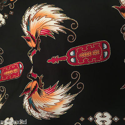 Egyptian Bird print on black silky satin with gold foil 44' Wide M145-30 Mtex - Midland Textiles & Fabric