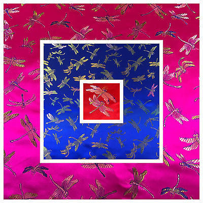 CHINESE ORIENTAL GOLD DRAGONFLY BROCADE SILKY SATIN DRESS FABRIC 44' M163 - Midland Textiles & Fabric