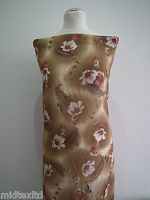 Brown Paisley Leaf Print With Pastel Flower Georgette Chiffon 58' Wide. M145-10 - Midland Textiles & Fabric