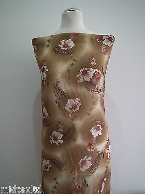 Brown Paisley Leaf Print With Pastel Flower Georgette Chiffon 58" Wide. M145-10 - Midland Textiles & Fabric