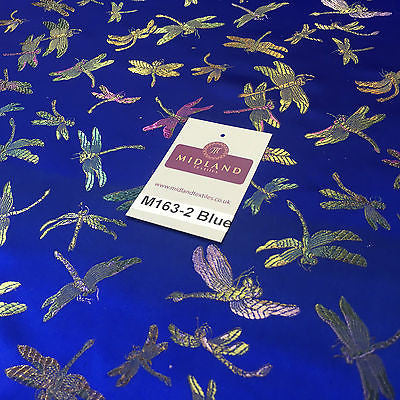 CHINESE ORIENTAL GOLD DRAGONFLY BROCADE SILKY SATIN DRESS FABRIC 44' M163 - Midland Textiles & Fabric