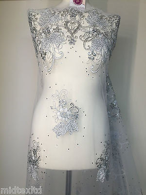 Vintage Floral embellished and stones dress net with scalloped edging M232 Mtex - Midland Textiles & Fabric