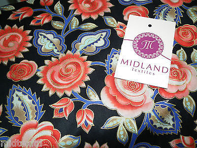 Rose Design With Gold Foil 100% Cotton Lawn Dress fabric 58" wide  M273 Mtex - Midland Textiles & Fabric