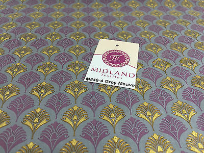 Retro Peacock Bird Feather Flower Fan Gold Lacquered Cotton Lawn Fabric 58' M546 - Midland Textiles & Fabric