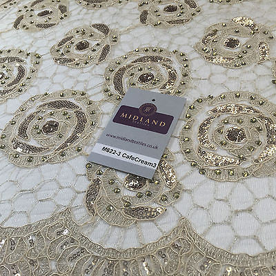 Vintage embellished Mesh net Double scalloped edging Dress Fabric 58' Wide M622 - Midland Textiles & Fabric