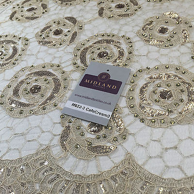Vintage embellished Mesh net Double scalloped edging Dress Fabric 58" Wide M622 - Midland Textiles & Fabric
