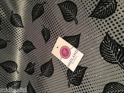 Leaf Print Spandex Velvet Sequinned - 2 way stretch Fabric-58' M16-16 Mtex - Midland Textiles & Fabric