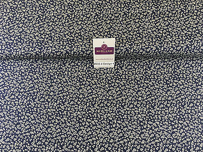 Navy And White Floral Paste Printed 100% Cotton Poplin Craft Fabric 45' M633 - Midland Textiles & Fabric