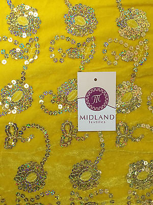 Gold Sequin Embellished Scalloped edge Micro Velvet 40' Wide  M47 Mtex - Midland Textiles & Fabric